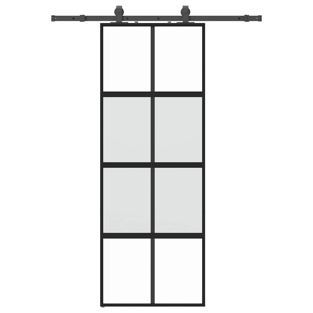 vidaXL Sliding Door with Hardware Set Black 76x205 cm Tempered Glass 2