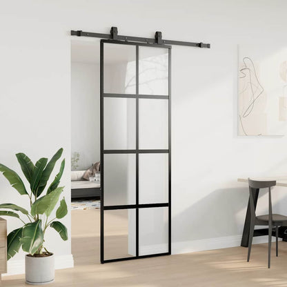 vidaXL Sliding Door with Hardware Set Black 76x205 cm Tempered Glass 3