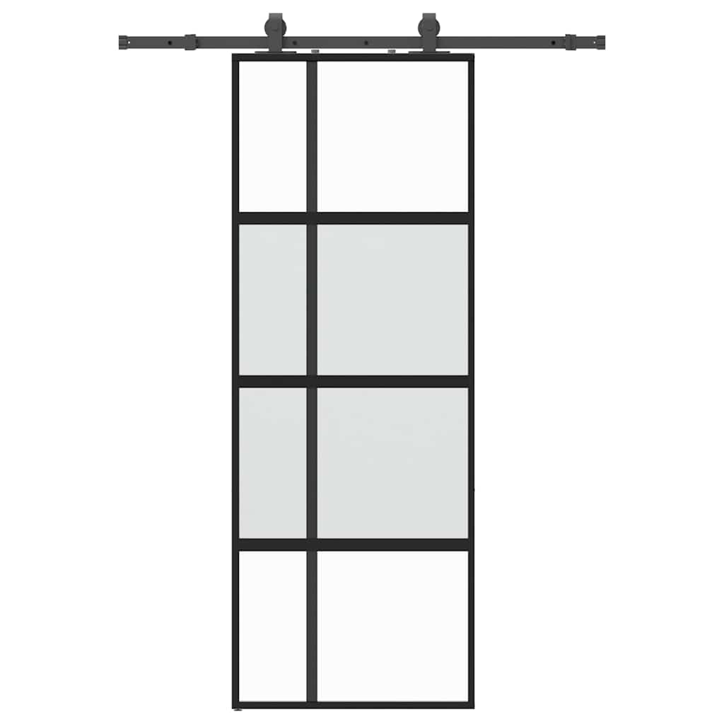 Sliding Door with Hardware Set Black 76x205 cm Tempered Glass 76 cm 152,5 cm sliding rail