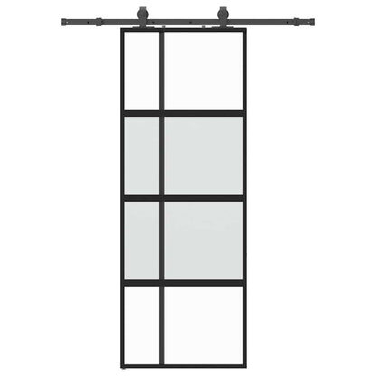 Sliding Door with Hardware Set Black 76x205 cm Tempered Glass 76 cm 152,5 cm sliding rail