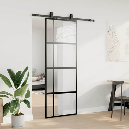 Sliding Door with Hardware Set Black 76x205 cm Tempered Glass 76 cm 152,5 cm sliding rail