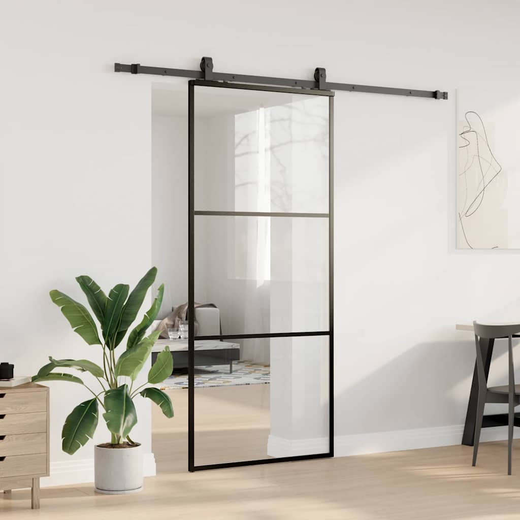 vidaXL Sliding Door with Hardware Set Black 90x205 cm ESG Glass 3