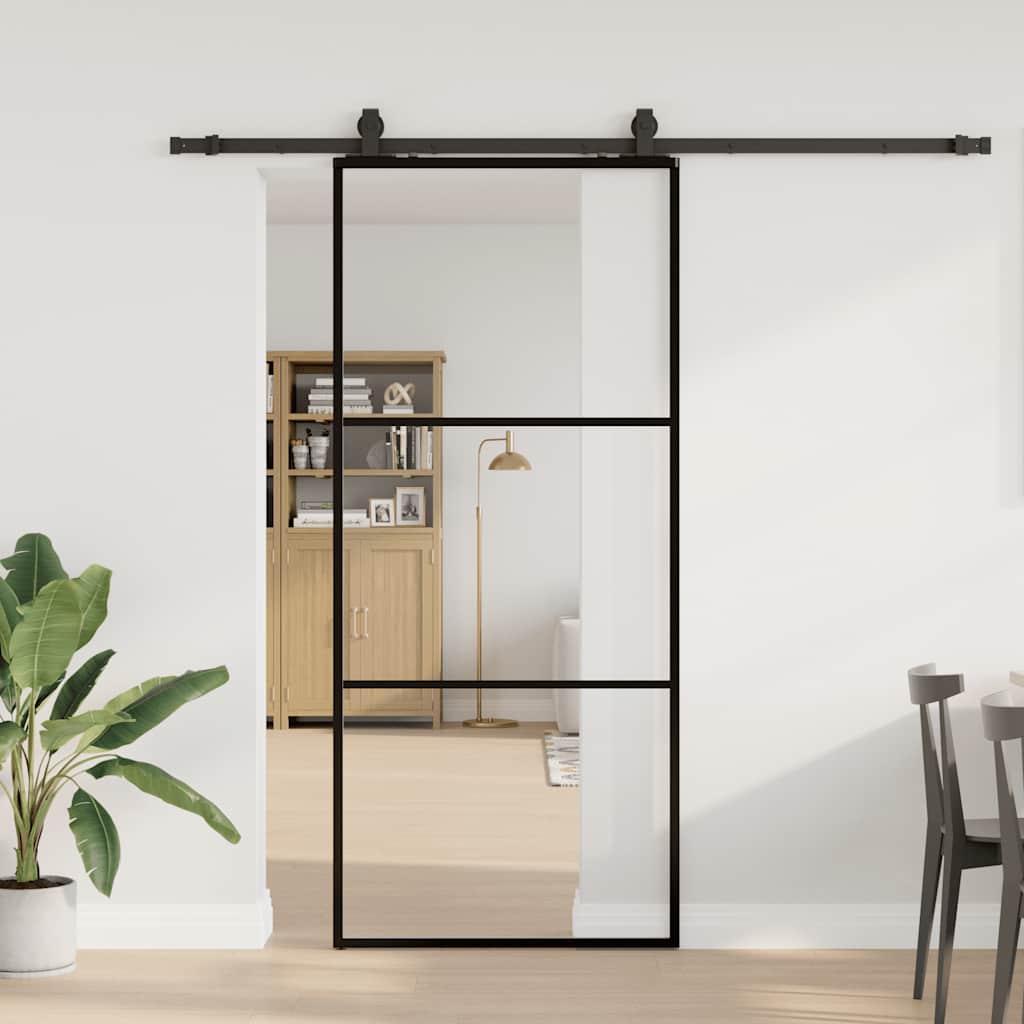 vidaXL Sliding Door with Hardware Set Black 90x205 cm ESG Glass 1