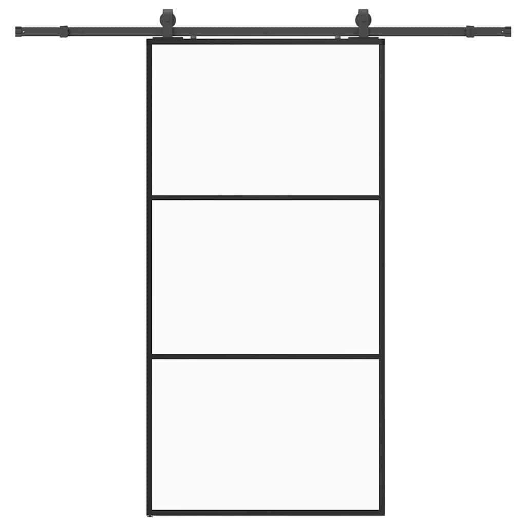 vidaXL Sliding Door with Hardware Set Black 102x205 cm ESG Glass 2