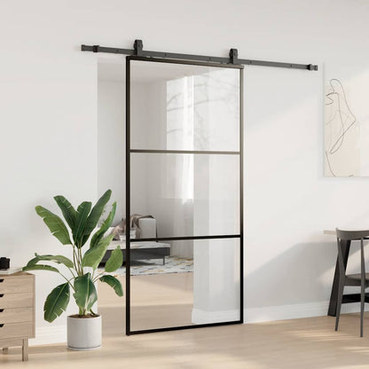 vidaXL Sliding Door with Hardware Set Black 102x205 cm ESG Glass 3