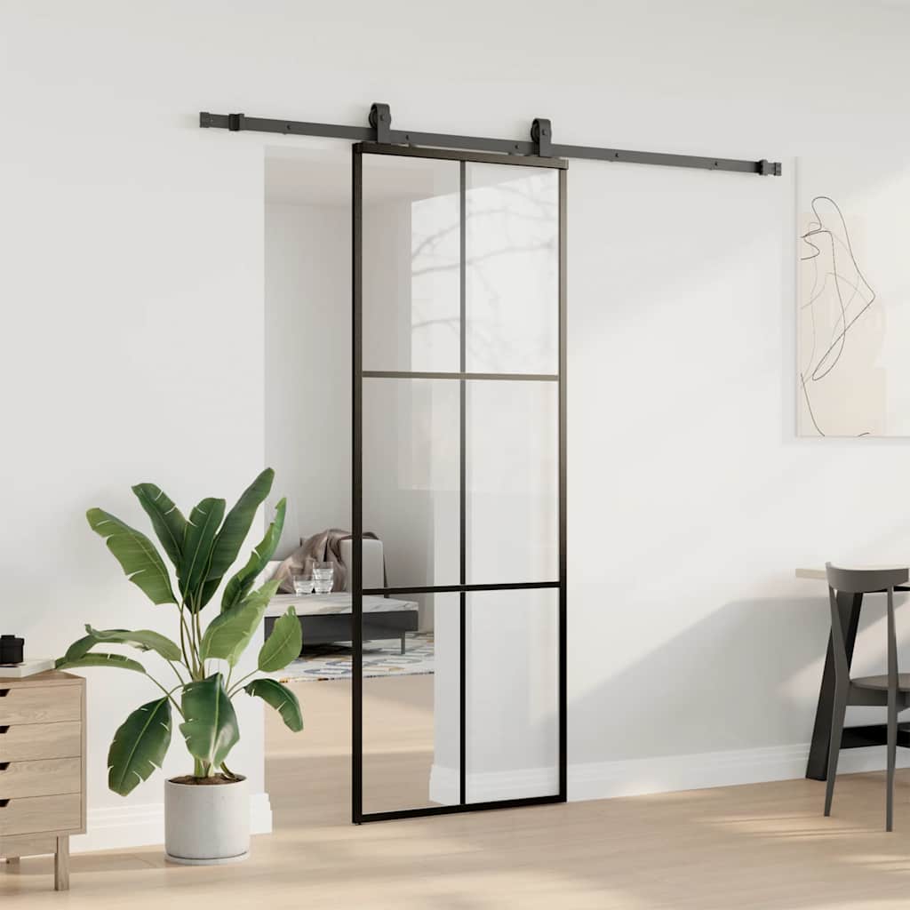 vidaXL Sliding Door with Hardware Set Black 76x205 cm ESG Glass 3