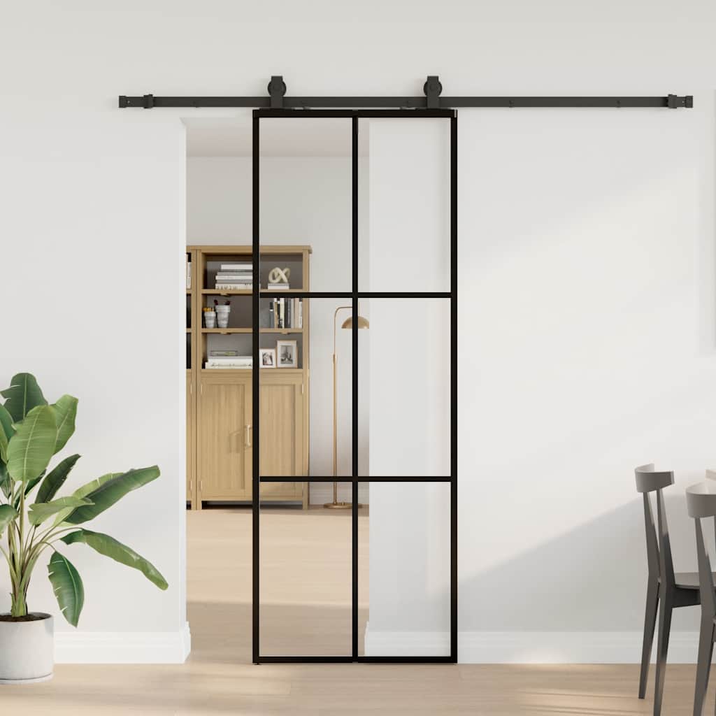 vidaXL Sliding Door with Hardware Set Black 76x205 cm ESG Glass 1