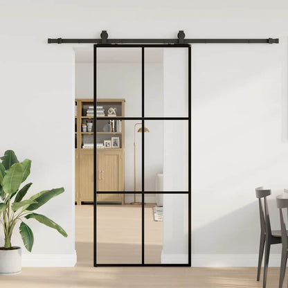vidaXL Sliding Door with Hardware Set Black 90x205 cm ESG Glass 1