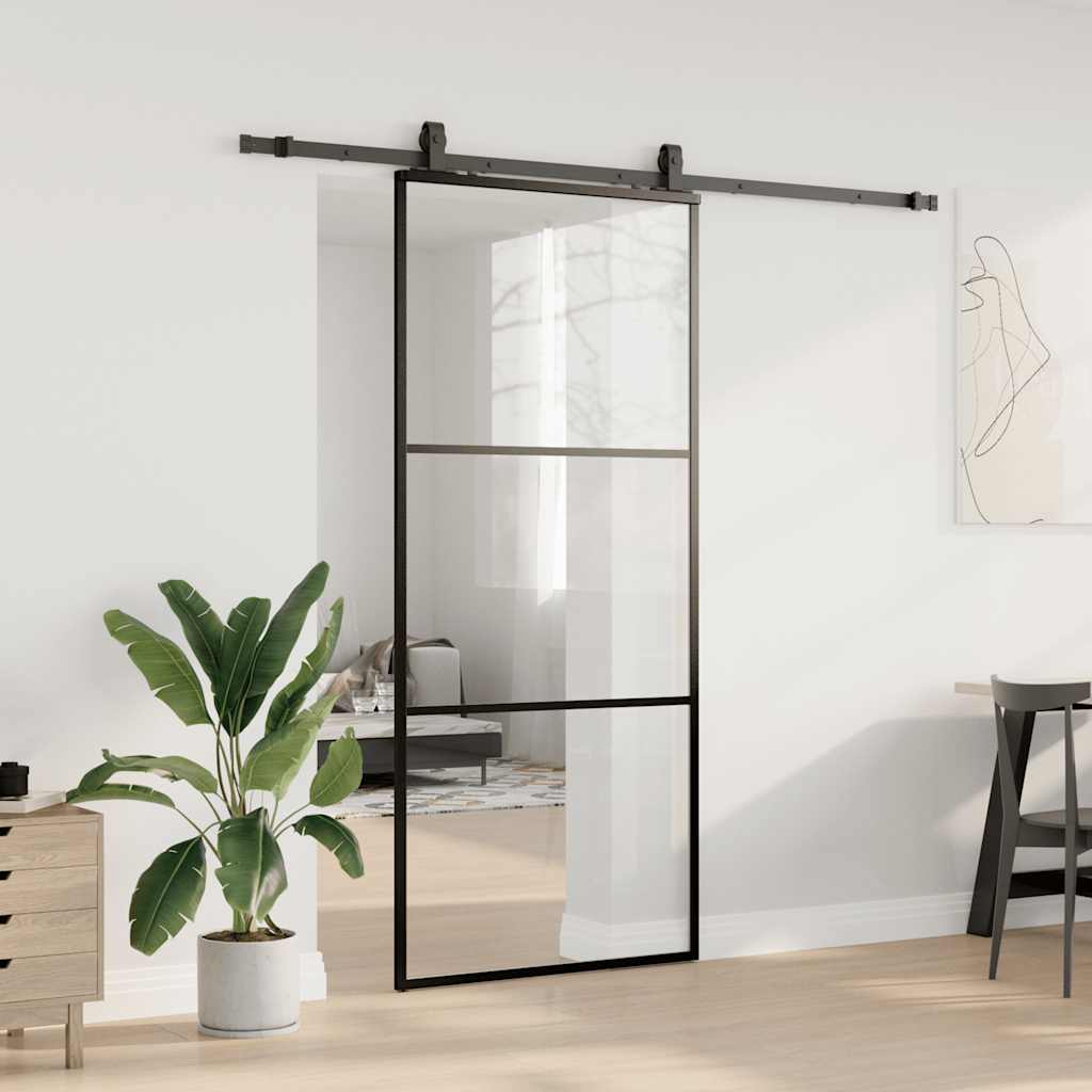 vidaXL Sliding Door with Hardware Set Black 90x205 cm ESG Glass 3