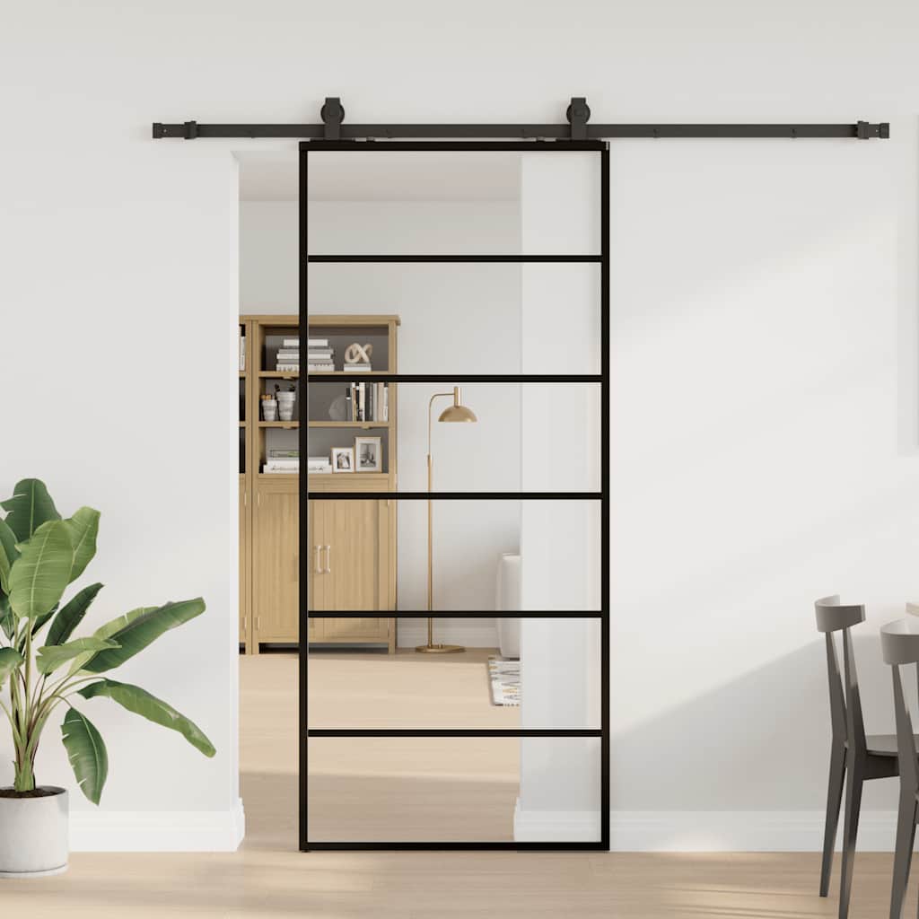 vidaXL Sliding Door with Hardware Set Black 90x205 cm ESG Glass 1