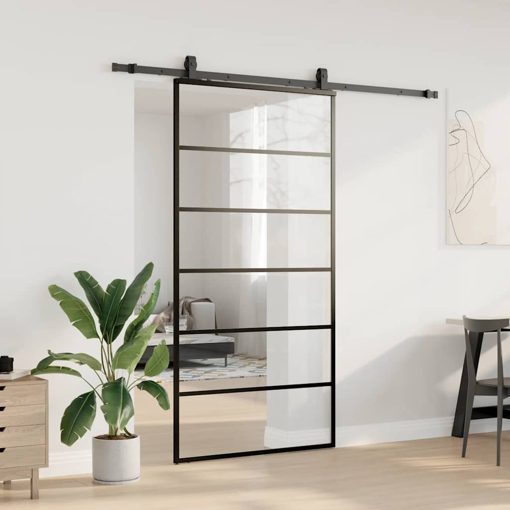 vidaXL Sliding Door with Hardware Set Black 102x205 cm ESG Glass 3