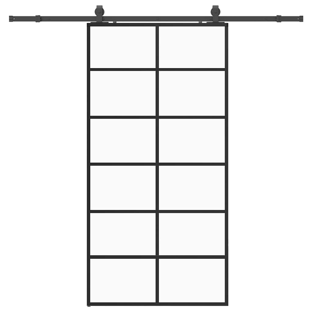 vidaXL Sliding Door with Hardware Set Black 90x205 cm ESG Glass 2