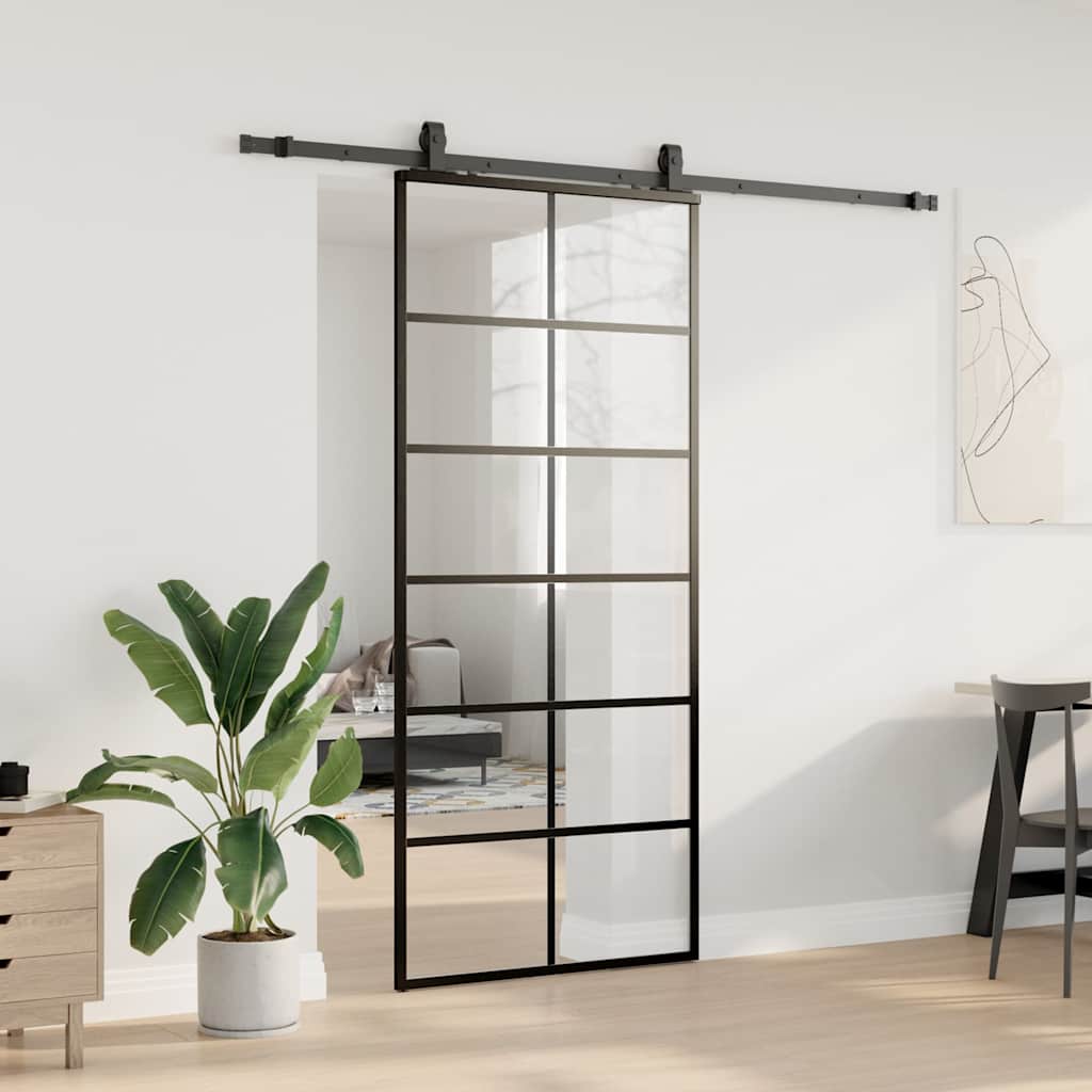 vidaXL Sliding Door with Hardware Set Black 90x205 cm ESG Glass 3