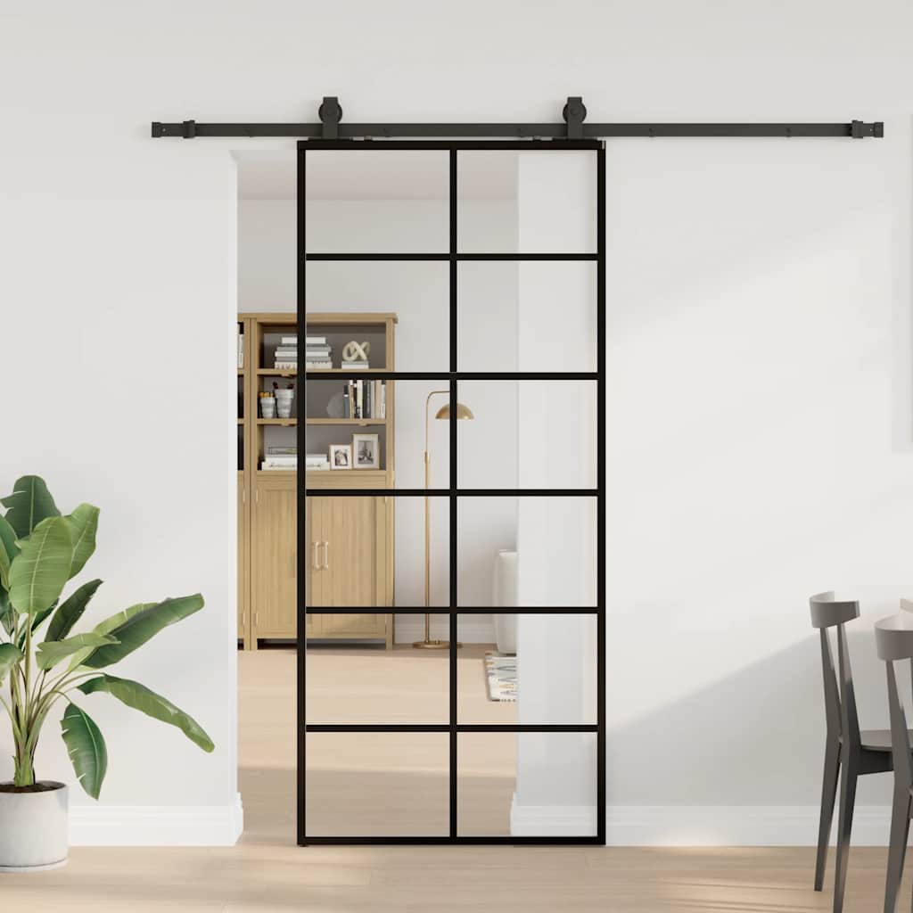 vidaXL Sliding Door with Hardware Set Black 90x205 cm ESG Glass 1