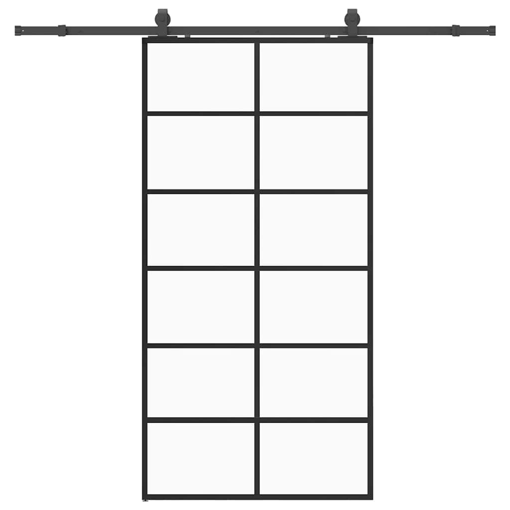 vidaXL Sliding Door with Hardware Set Black 102x205 cm ESG Glass 2