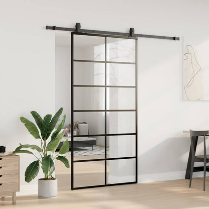 vidaXL Sliding Door with Hardware Set Black 102x205 cm ESG Glass 3