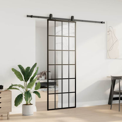 vidaXL Sliding Door with Hardware Set Black 76x205 cm ESG Glass 3