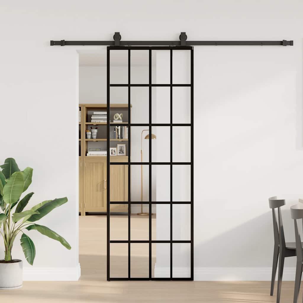 vidaXL Sliding Door with Hardware Set Black 76x205 cm ESG Glass 1