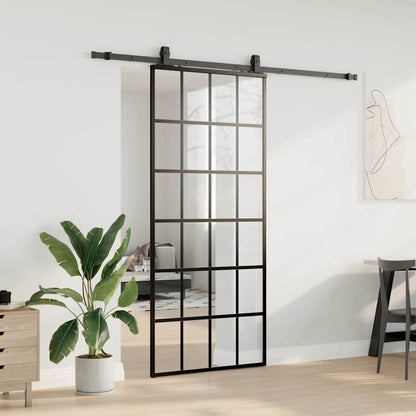 vidaXL Sliding Door with Hardware Set Black 90x205 cm ESG Glass 3