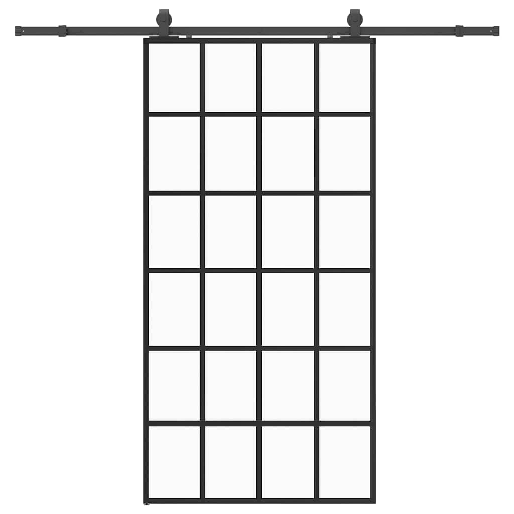vidaXL Sliding Door with Hardware Set Black 102x205 cm ESG Glass 2