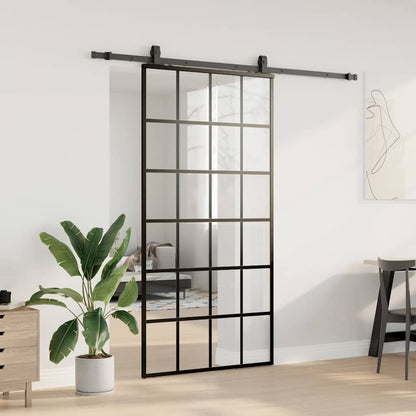 vidaXL Sliding Door with Hardware Set Black 102x205 cm ESG Glass 3