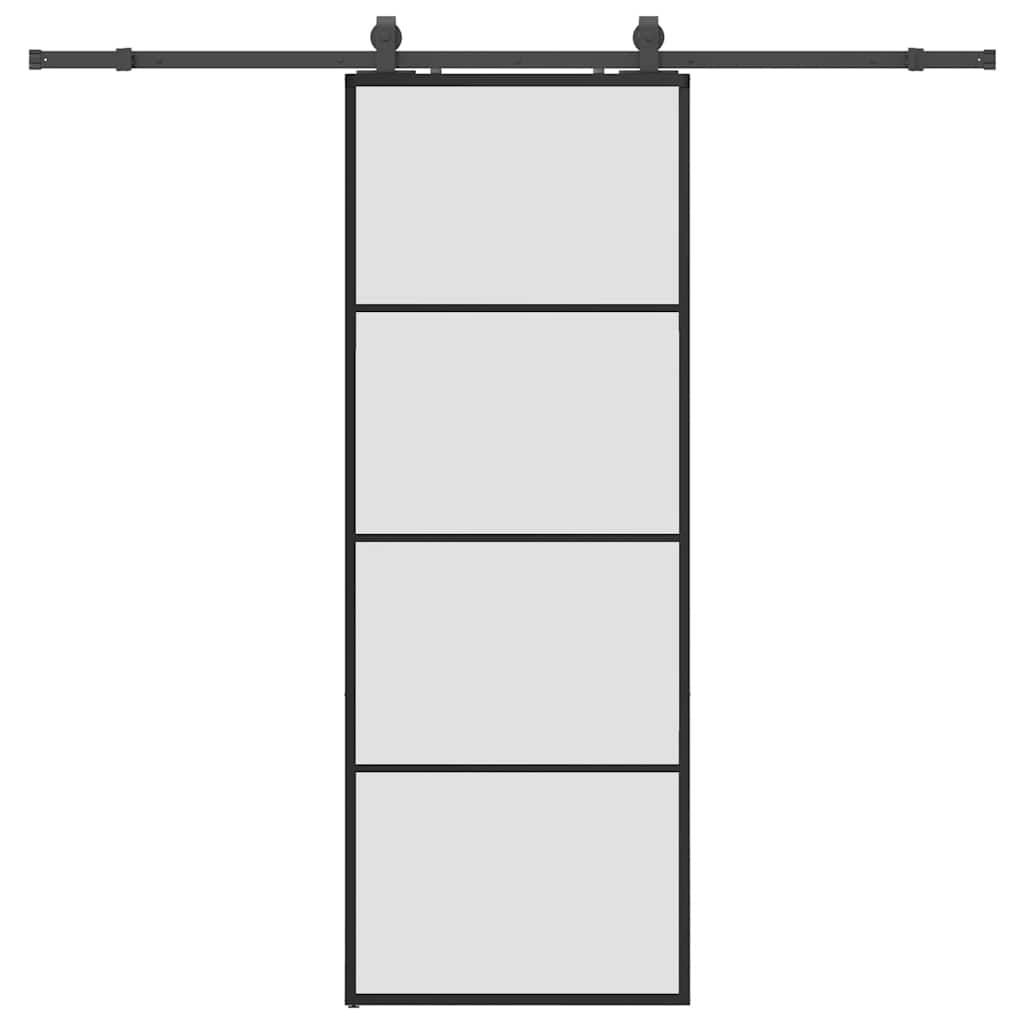 Sliding Door with Hardware Set 76x205 cm ESG Glass Black 76 cm 213 cm sliding rail Frosted