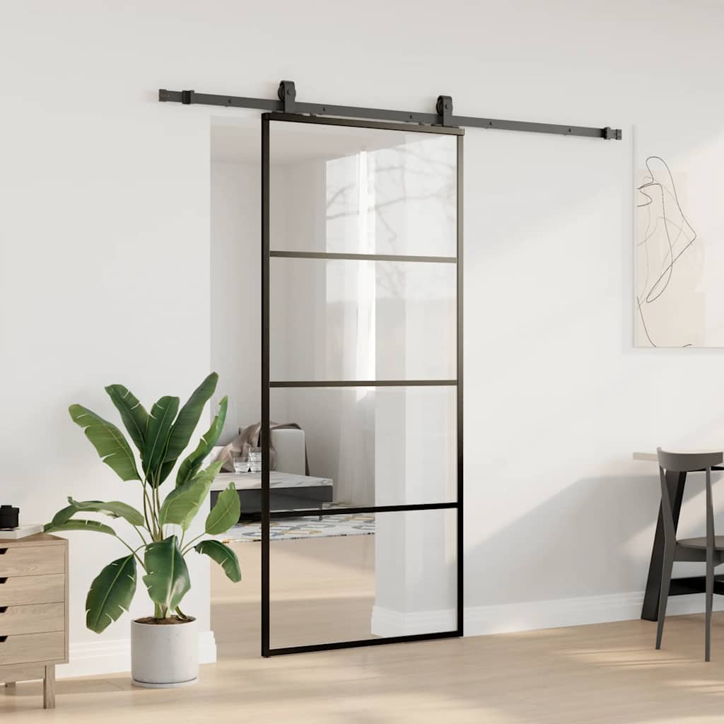 vidaXL Sliding Door with Hardware Set Black 90x205 cm ESG Glass 3
