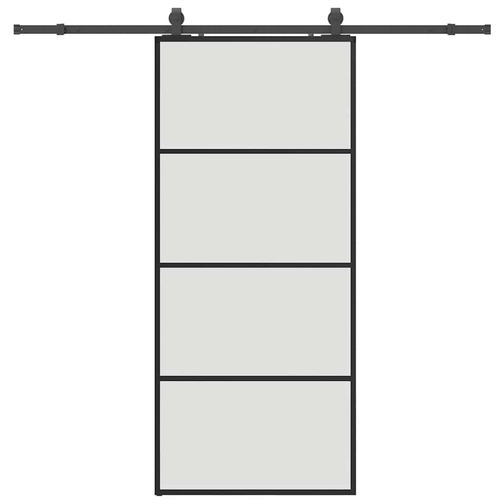 Sliding Door with Hardware Set 76x205 cm ESG Glass Black 90 cm 213 cm sliding rail Frosted
