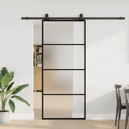 Sliding Door with Hardware Set 76x205 cm ESG Glass Black 90 cm 213 cm sliding rail Frosted