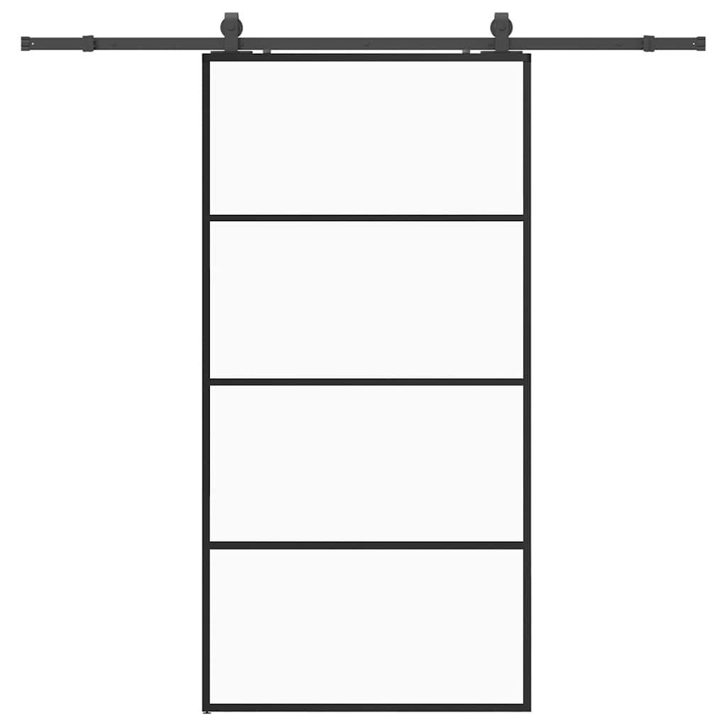 Sliding Door with Hardware Set 76x205 cm ESG Glass Black 102.5 cm 213 cm sliding rail Transparent