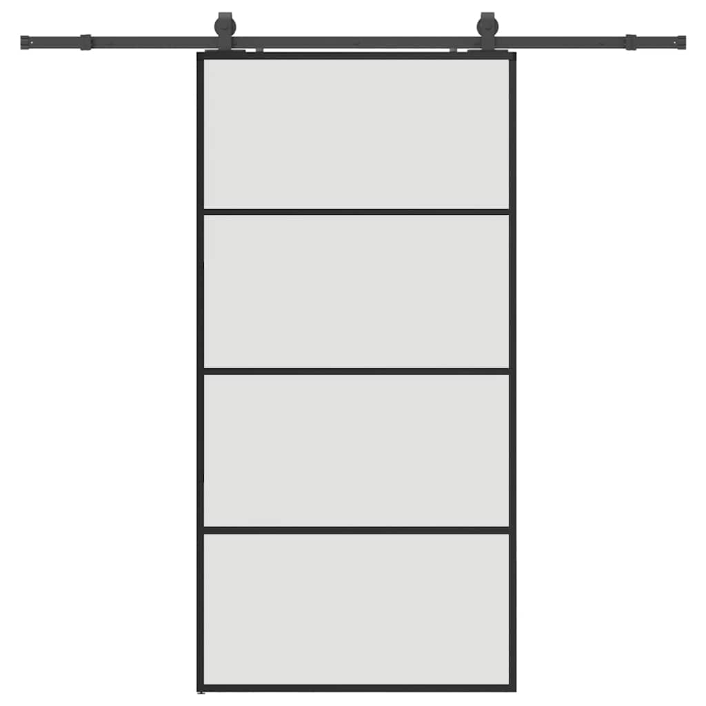 Sliding Door with Hardware Set 76x205 cm ESG Glass Black 102.5 cm 213 cm sliding rail Frosted
