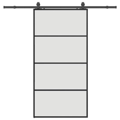 Sliding Door with Hardware Set 76x205 cm ESG Glass Black 102.5 cm 213 cm sliding rail Frosted