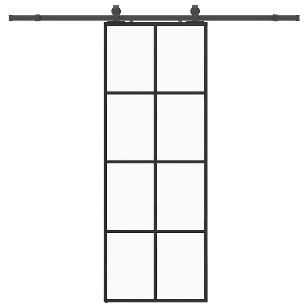 vidaXL Sliding Door with Hardware Set Black 76x205 cm ESG Glass 2