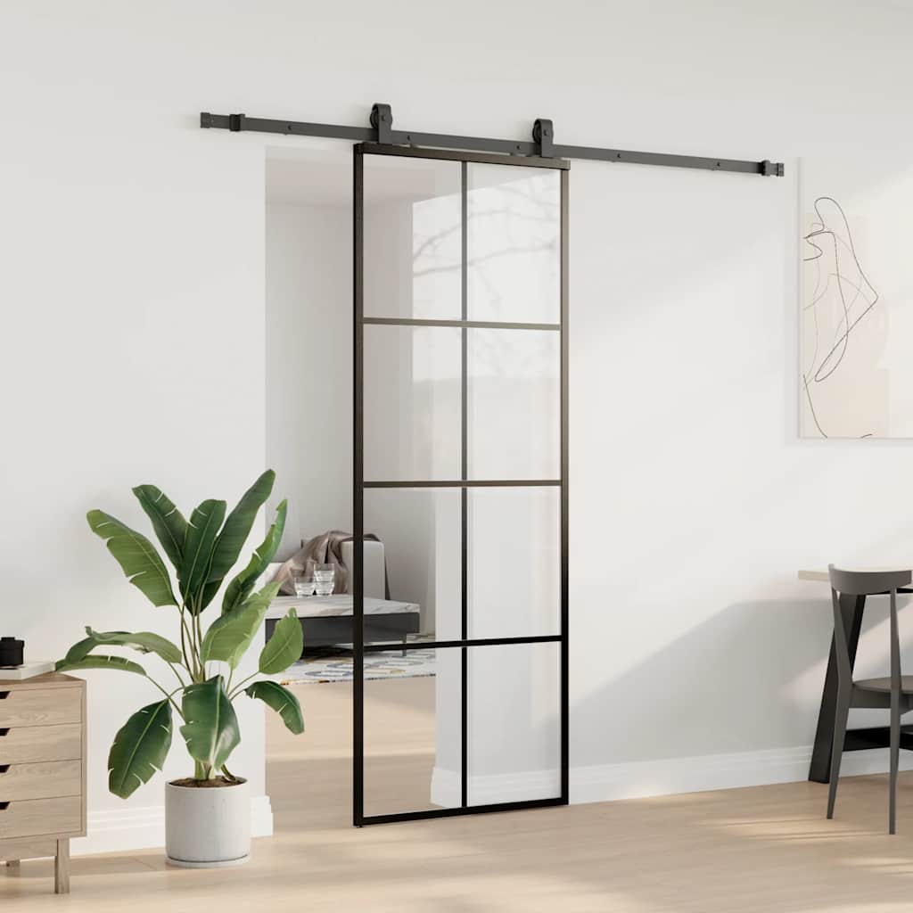 vidaXL Sliding Door with Hardware Set Black 76x205 cm ESG Glass 3