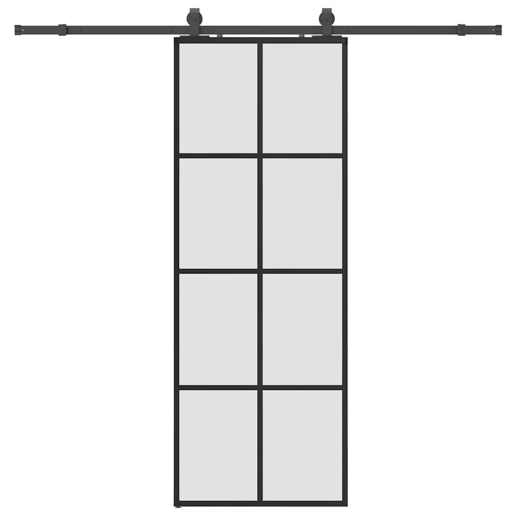 vidaXL Sliding Door with Hardware Set Black 76x205 cm ESG Glass 2