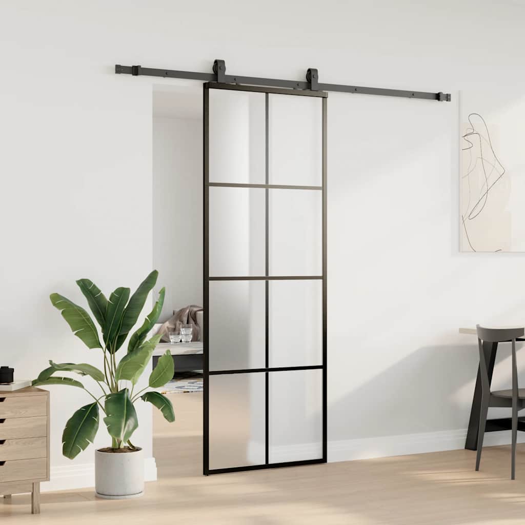 vidaXL Sliding Door with Hardware Set Black 76x205 cm ESG Glass 3