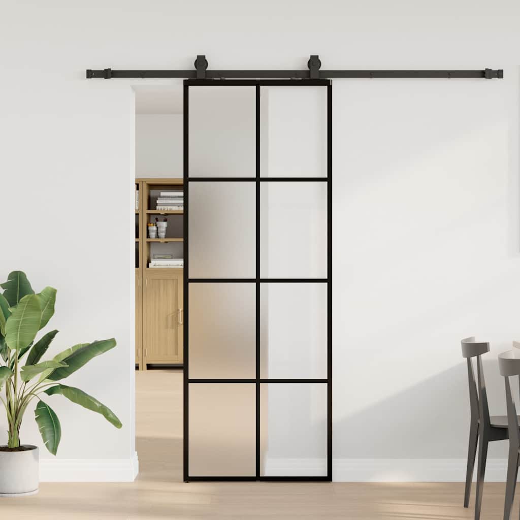 vidaXL Sliding Door with Hardware Set Black 76x205 cm ESG Glass 1