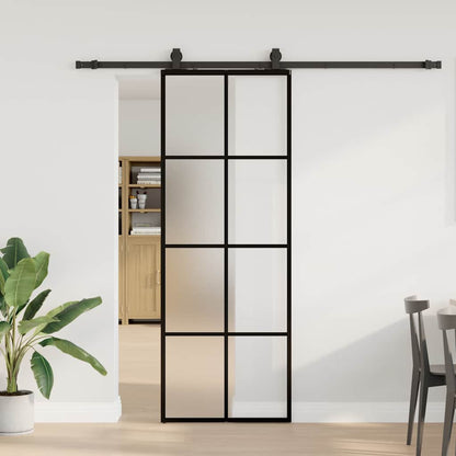 vidaXL Sliding Door with Hardware Set Black 76x205 cm ESG Glass 1