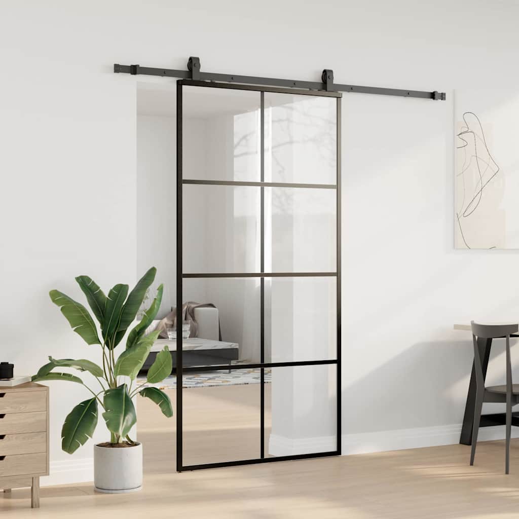 vidaXL Sliding Door with Hardware Set Black 102.5x205 cm ESG Glass 3