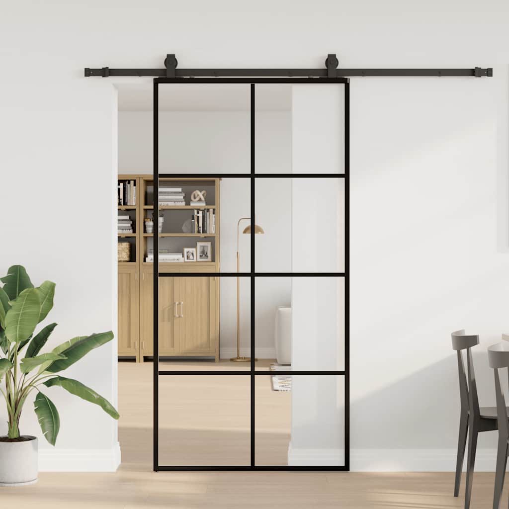 vidaXL Sliding Door with Hardware Set Black 102.5x205 cm ESG Glass 1