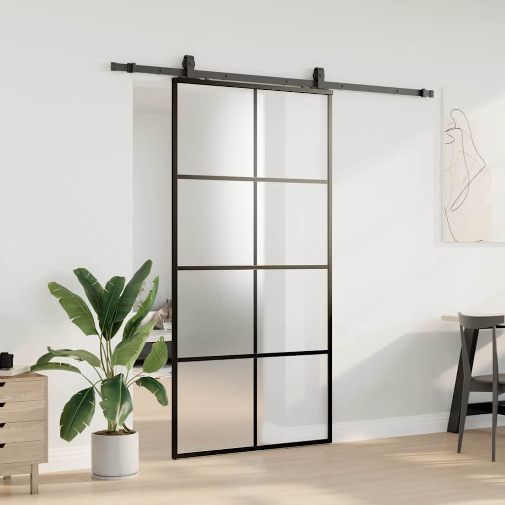 vidaXL Sliding Door with Hardware Set Black 102,5x205 cm ESG Glass 3
