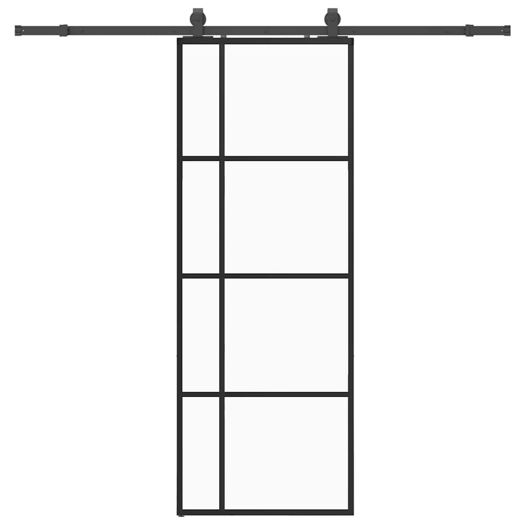 vidaXL Sliding Door with Hardware Set Black 76x205 cm ESG Glass 2