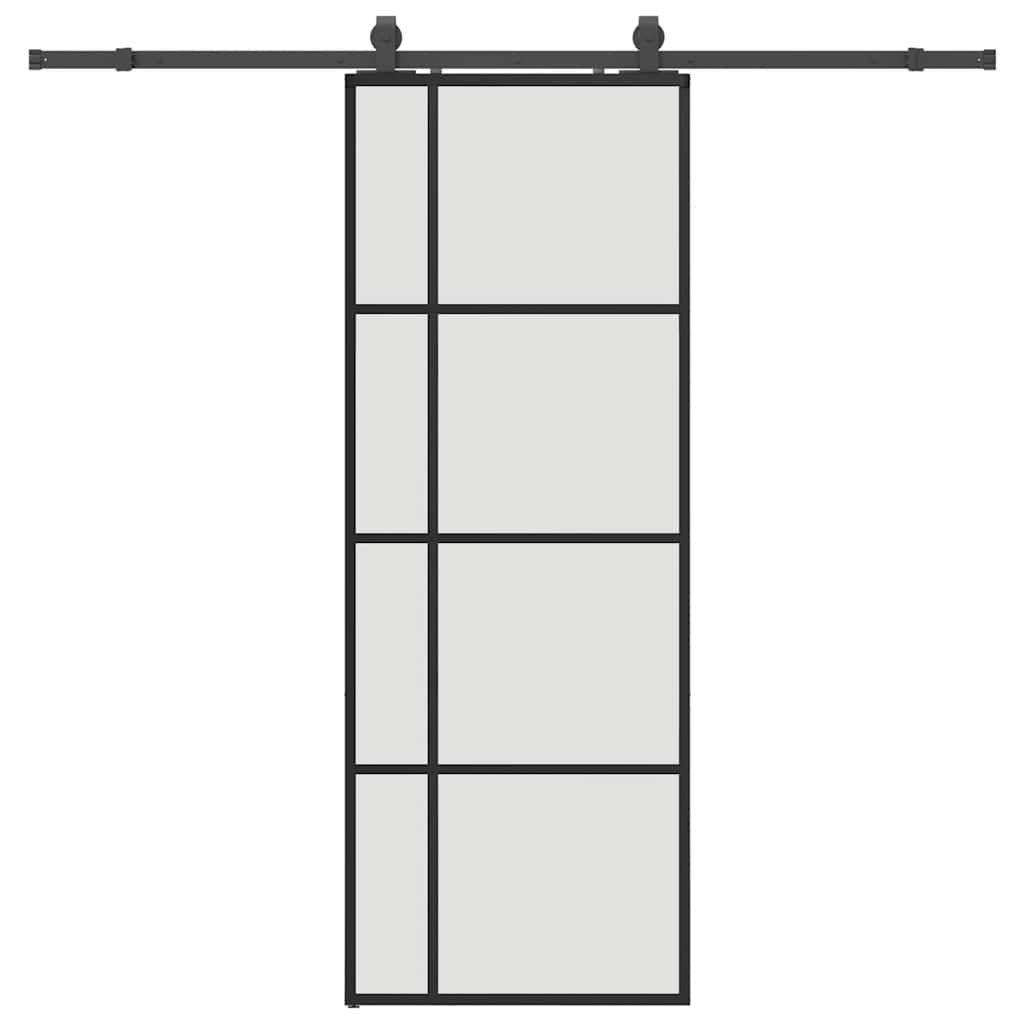 vidaXL Sliding Door with Hardware Set Black 76x205 cm ESG Glass 2