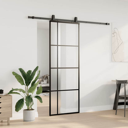 vidaXL Sliding Door with Hardware Set Black 76x205 cm ESG Glass 3