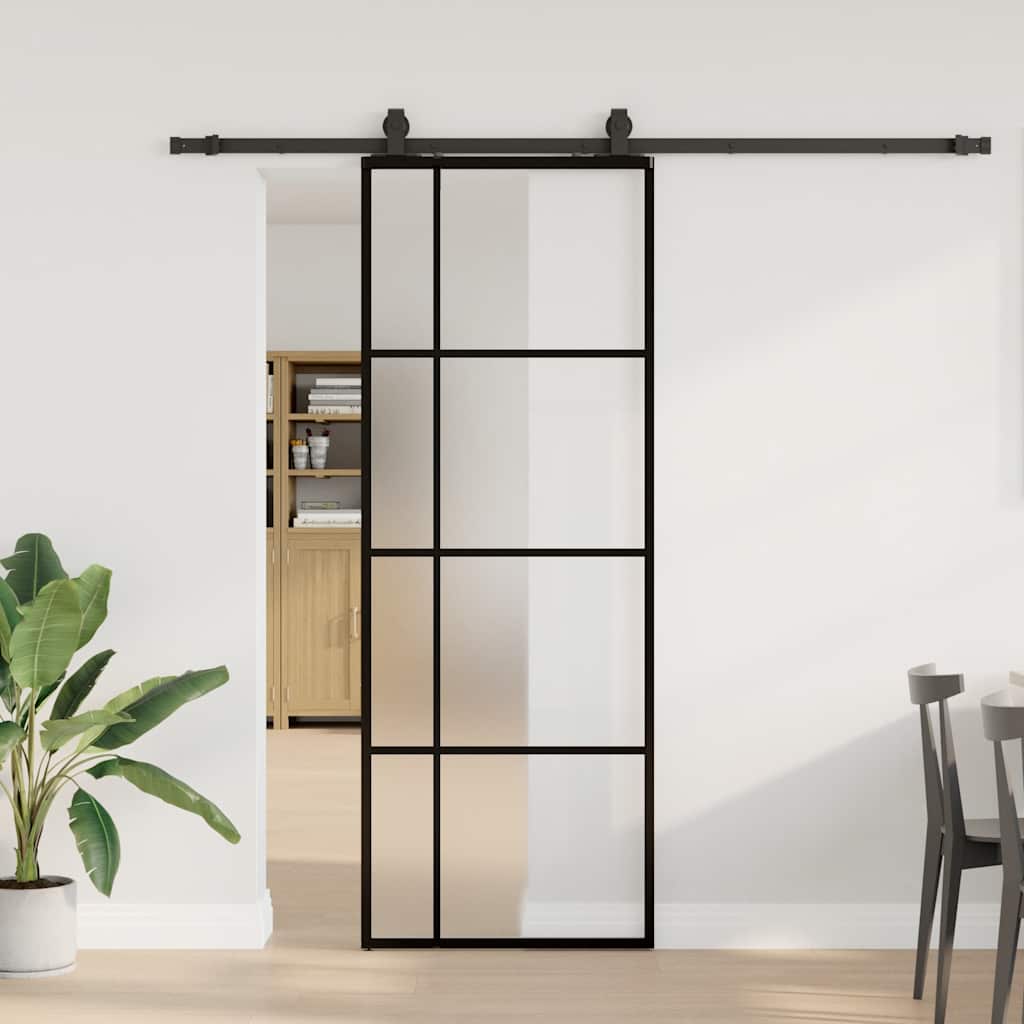 vidaXL Sliding Door with Hardware Set Black 76x205 cm ESG Glass 1