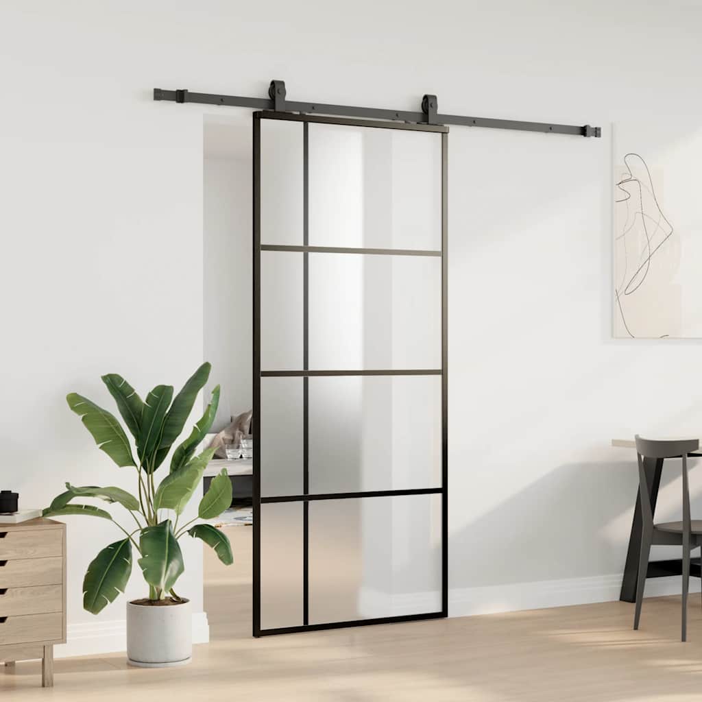 vidaXL Sliding Door with Hardware Set Black 90x205 cm ESG Glass 3