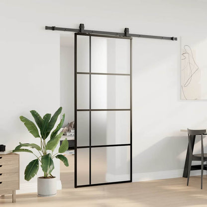 vidaXL Sliding Door with Hardware Set Black 90x205 cm ESG Glass 3