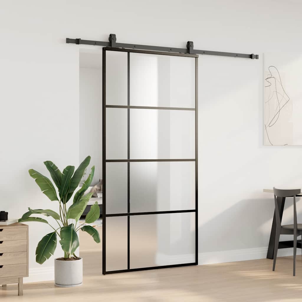 vidaXL Sliding Door with Hardware Set Black 102,5x205 cm ESG Glass 3