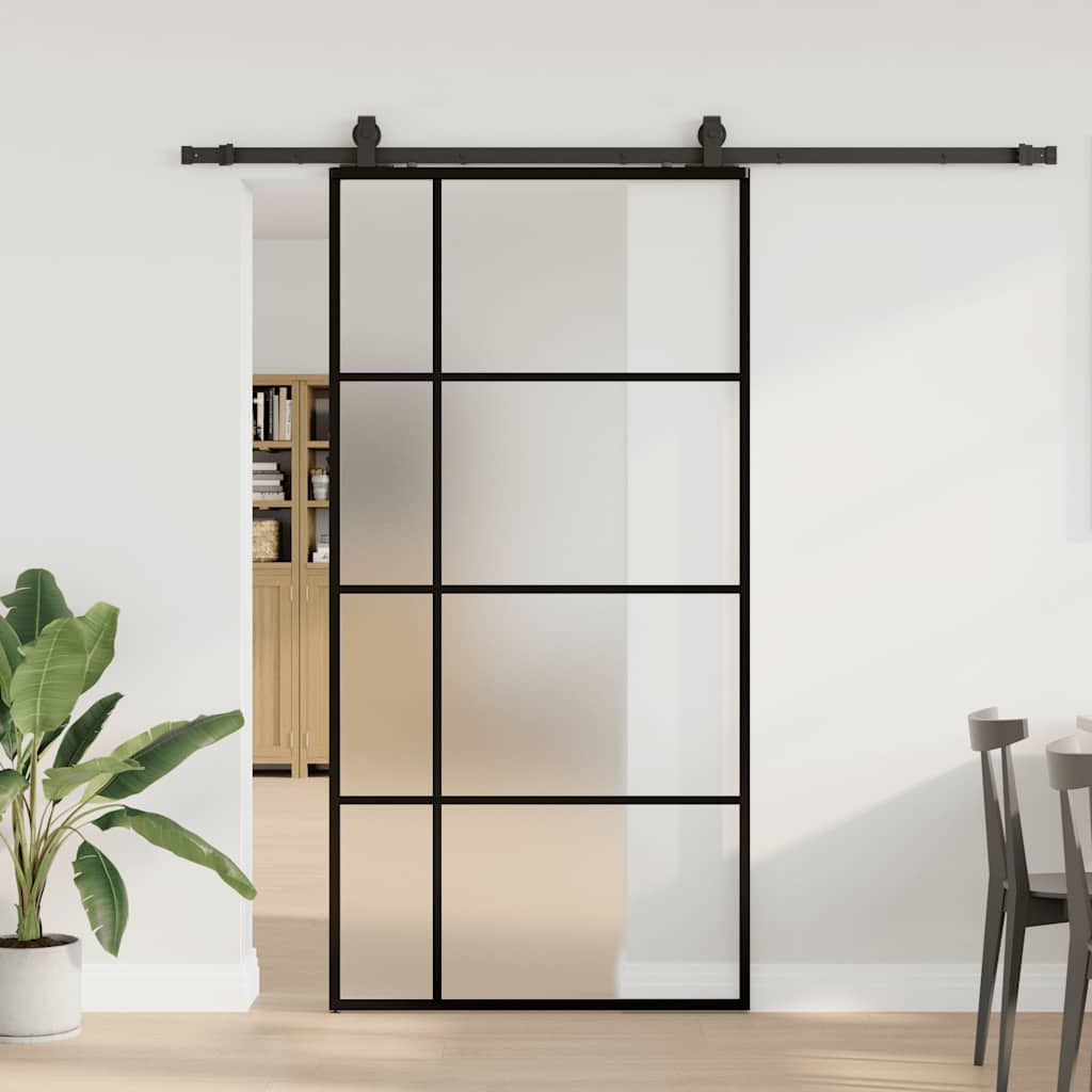 vidaXL Sliding Door with Hardware Set Black 102,5x205 cm ESG Glass 1