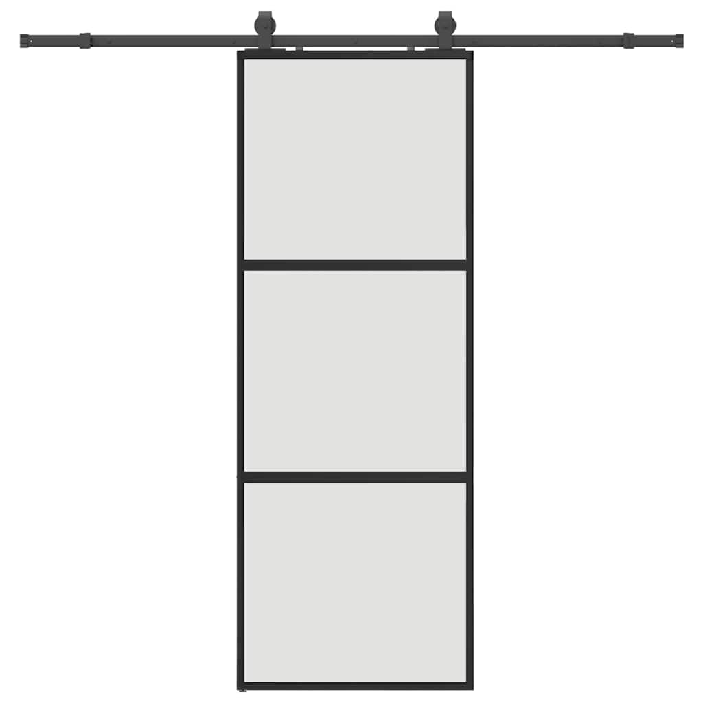 vidaXL Sliding Door with Hardware Set Black 76x205 cm Tempered Glass 2